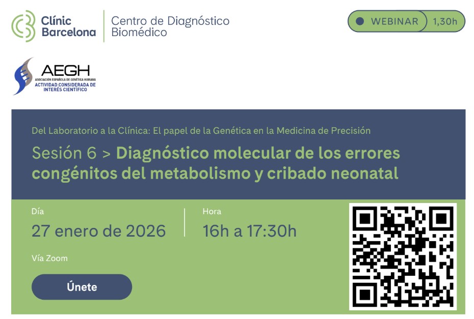 Nueva sesión Webinar: Diagnóstico Molecular de los errores congénitos del metabolismo y cribado neonatal.